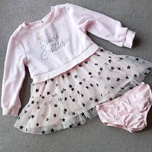 Juicy Couture Baby Pink Tulle Star Dress Set with Rhinestone Script